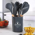 12-Pcs Kitchen Silicone Utensils Set with Heat Resist Wooden Handle Black